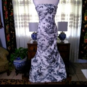 Vintage 1980's Scott McClintock Black & White Strapless Toile Mermaid Prom Dress